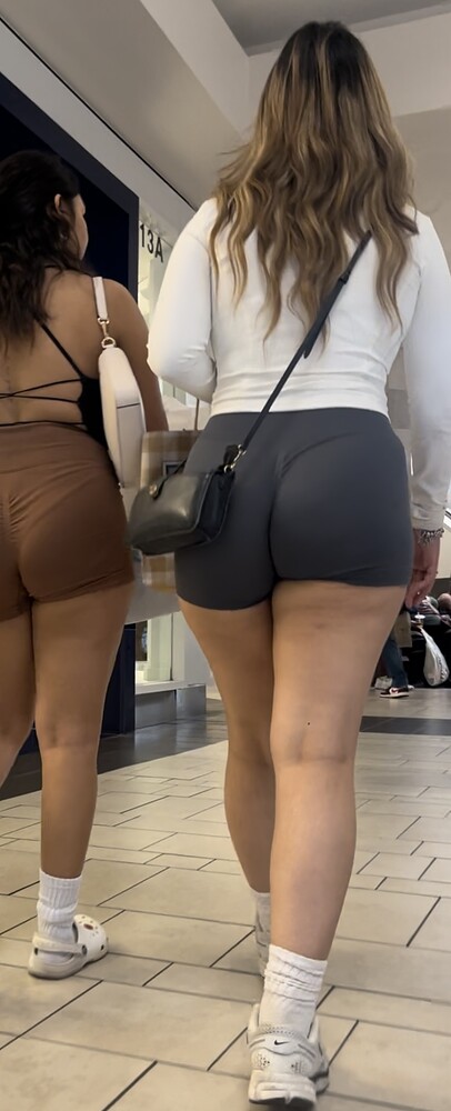 Fit PHAT Latina ass in grey spandex shorts